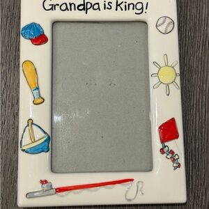 Russ 'Grandpa is King!' Ceramic Picture Frame with Red, Blue, Yellow Accents